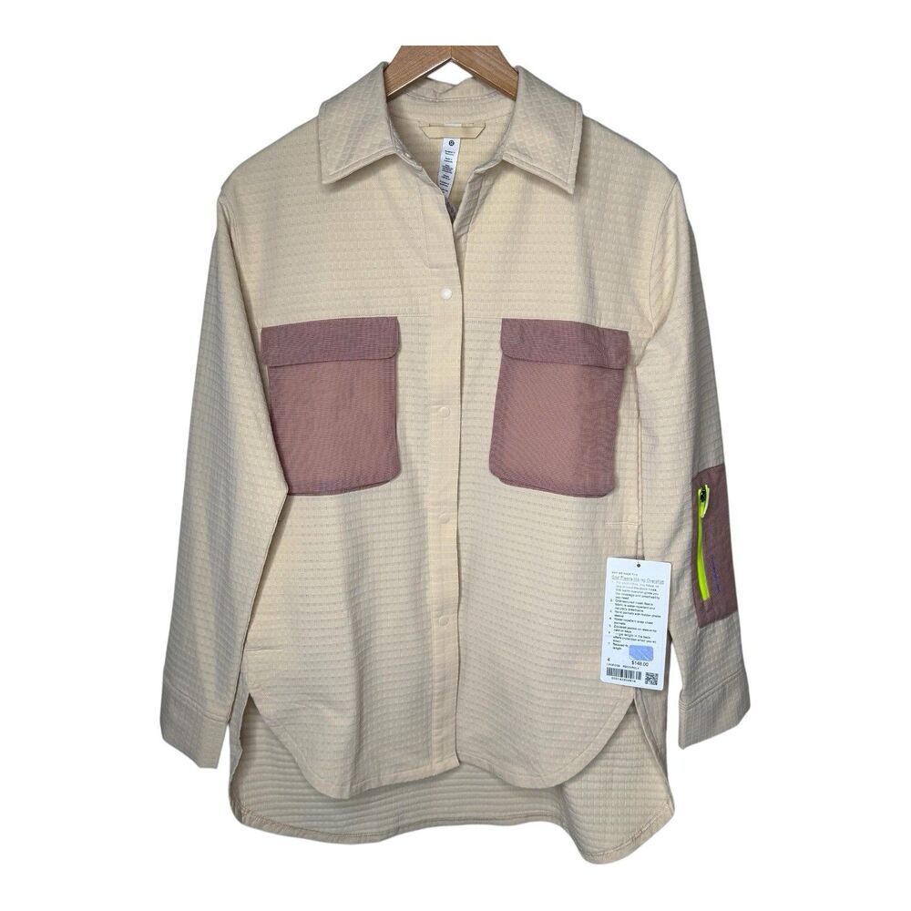 Lululemon Grid Fleece Hiking Overshirt Womens 4 Snap Pocket Pink Clay
